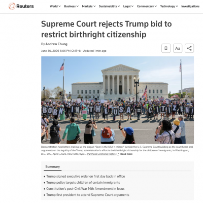 终审裁定!美国出生公民权继续有效